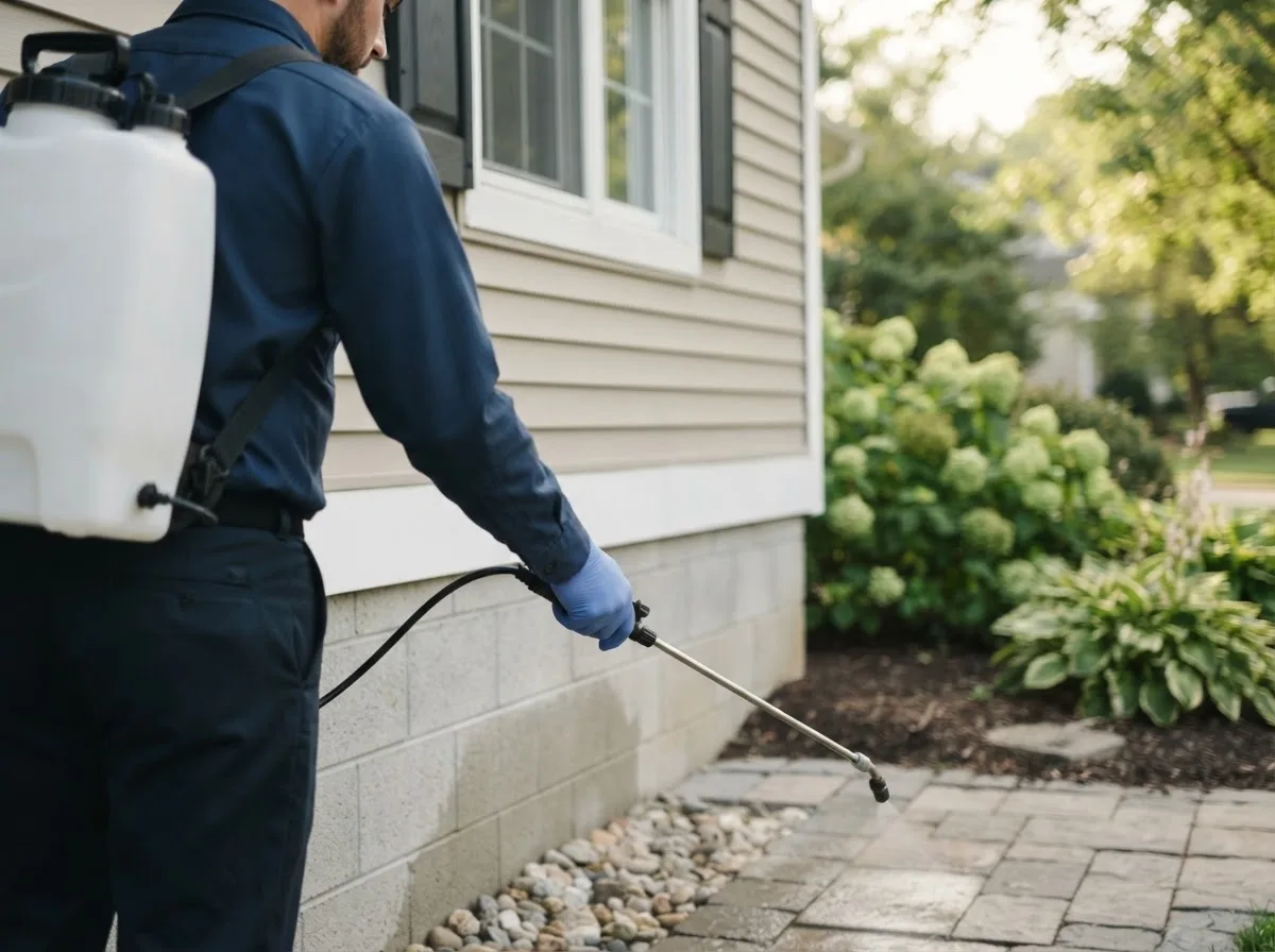 Pest control technician inspecting a home in Rock, KS